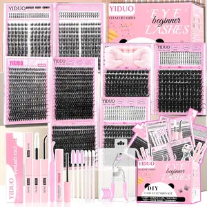 8 Styles Mix Lashes Clusters Kit 4 Box Cluster Lash Book Kit with Bond&Seal 1888Pcs 100D/200D/300D Volume Manga Eyelash Extension with Spikys/Bottom lash Kit for Beginners DIY at Home Easily