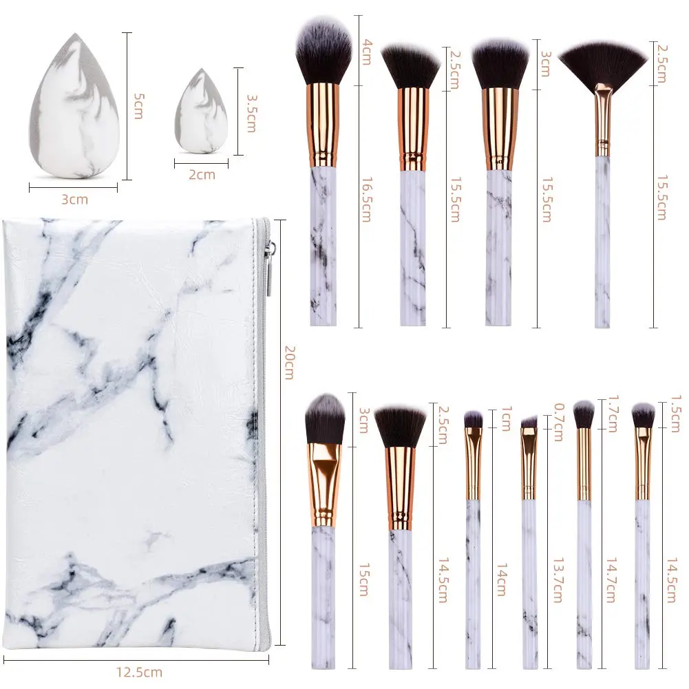 [Limited time deal] Makeup Brushes Professional Marble Makeup Brush Set, 10PCS + 2 Sponge Puff + Marble Pattern Cosmetics Bag