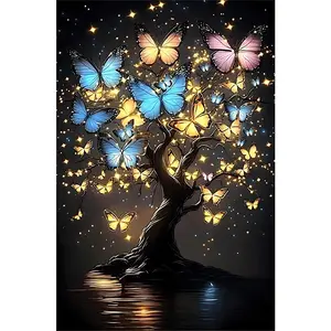 1PCS DIY Diamond Painting Kits Glowing Butterfly Tree Craft for Home Decor Night Scene Art Crystal Rhine