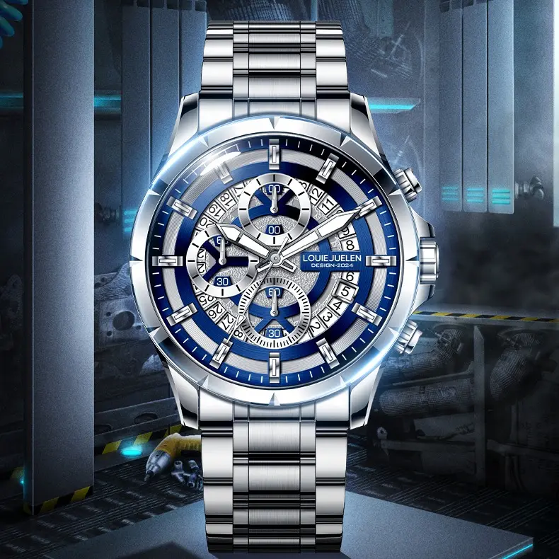 Challenger Men's Watch: 43mm dial, mechanical aesthetic design, daily water resistance, luminous display, impact-resistant construction, classic yet innovative styling, fashionable retro appeal, effortlessly adaptable for men of all ages.