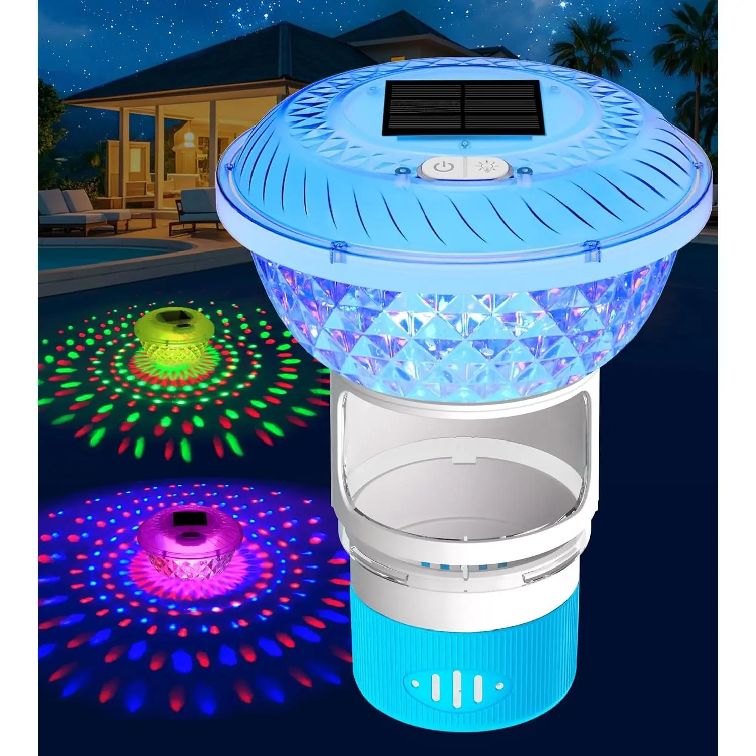 2025 Upgrade Solar Chlorine Floater,Pool Chlorine Floater with Colorful Light,Button Control Floating Chlorines Dispenser for Pool,Adjustable Flow chlorines floaters,Hot Tub chlorines floaters