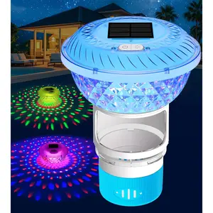 2025 Upgrade Solar Chlorine Floater,Pool Chlorine Floater with Colorful Light,Button Control Floating Chlorines Dispenser for Pool,Adjustable Flow chlorines floaters,Hot Tub chlorines floaters