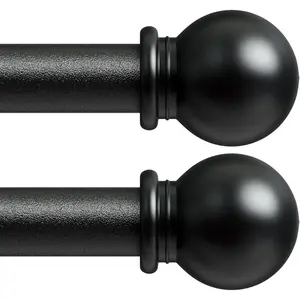 Curtain Rods for Windows 48-84 inch, Black Curtain Rods 2 Pack with Brackets, Adjustable 5/8 inch Drapery Rod Set of 2 with Decorative Finials for Bedroom, Living Room