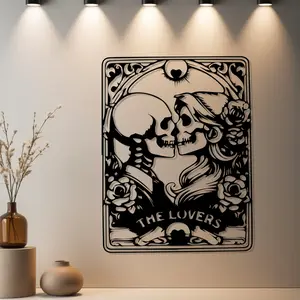 HousewarmingGift, 1pc Skull Couple Metal Wall Decor, Artistic, Skull Couple Statue Mural with Premium Finish - Ideal Gift for Fall Decor & Thanksgiving & Housewarming & Anniversary & Halloween (Bridal Gift) - Metal Wall Sculptures for Living Artwork