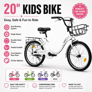 Kids Bike 20 Inch Boys Girls Bicycle with Coaster Brake V Brake 1 Speed Lightweight Steel Frame Chain Guard Rear Rack Childrens Bike for Ages 6 12 Outdoor Riding School