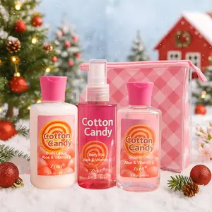 Zynii Shower Gel + Body Lotion + Body Mist 3-Piece Luxury Portable Set Cotton Candy Scent Japanese Cherry Blossom Fragrance Sweet Pea Fragrance Velvety Texture Silky Smooth Touch Long-Lasting Gentle Cleansing Year-Round Use