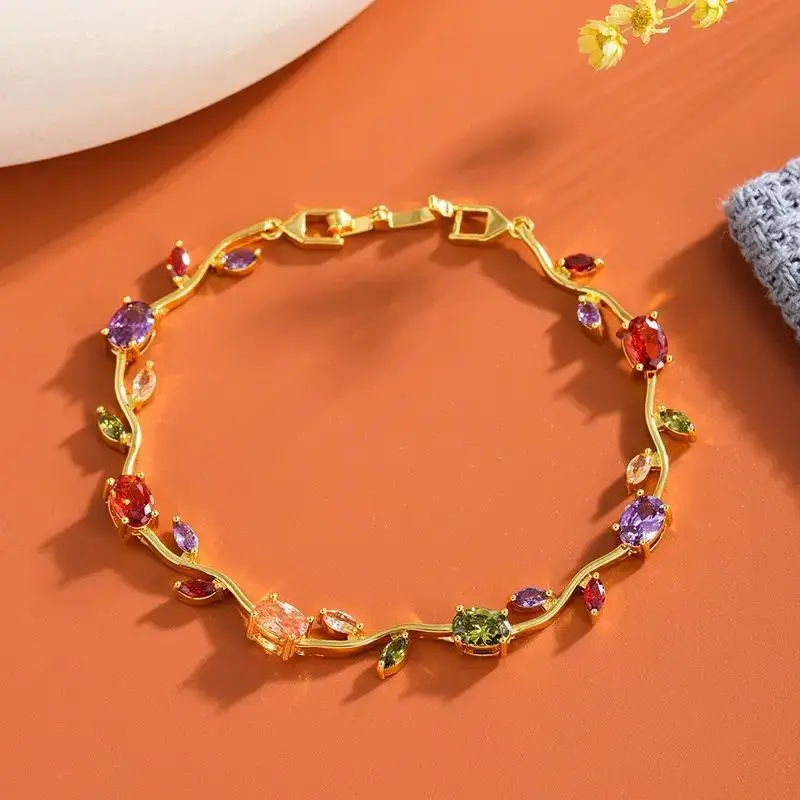 Elegant Branch Bangle Bracelet for Women, Diamond-Set Gold Statement Piece for Daily Wear, Ideal for Wrist Stacks & Matching Pairs, Yes, Branch Bracelet [Gold + Purple Pink Diamond], Wrist Candy