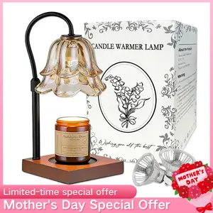 Candle Warmer Lamp Timer Function Dimmable Tulip Shaped Candle Warmer Light Height Adjustable Solid Wood Base Flameless Candle Melting Lamp For Bedroom Living Room