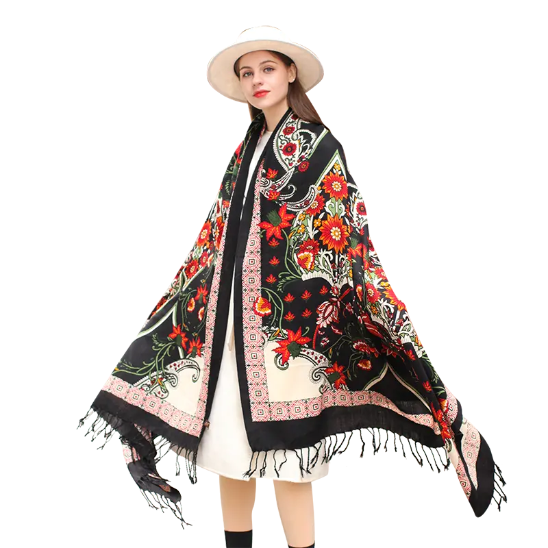 DANA XU 100% Merino Wool Extra Large Pashmina Blanket Travel Scarf Cashmere Wrap for Women Fall Winter Oversize Shawl Floral pashmina Casual Fashionable