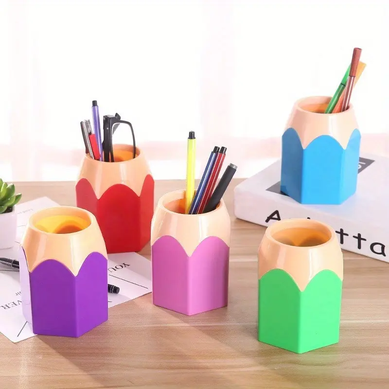 5pcs/set Pencil Shaped Pen Holders, Desk Cute Pencil Storage Organizer, Colorful Pencil Holder, Pencil Creative Cartoon Stationery Rack, Pencil Holder for School Classroom Home Office Desktop Decor, Desk Accessories, Desk Supplies Set