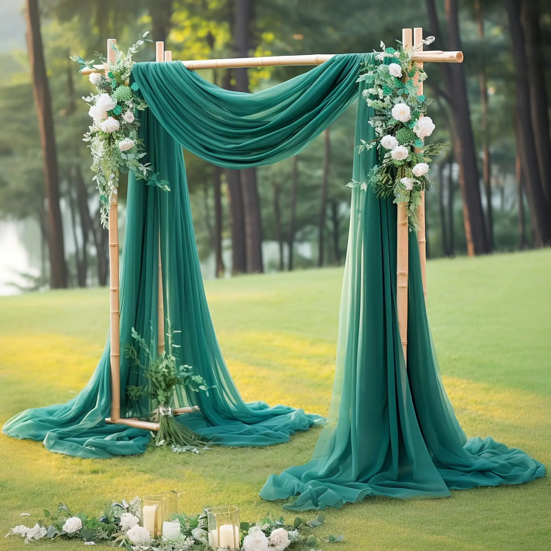 1count Lustrous Tulle Wedding Arch Curtain - Elegant Pure White Backdrop for House Wood Arches - Romantic Ceremony & Party Ceiling & Outdoor Decor