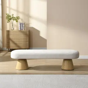 Beige Bouclé Upholstered Dining & Entryway Bench
