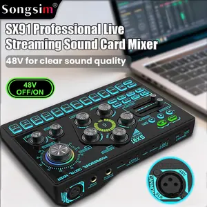 Songsim-SX91 Professional Live Streaming Sound Card (English Version) /Bluetooth Connectivity/USB Charging/Amusing Language/OTG Transfer/RGB Lighting/Suitable for TikTok Live/audio recording/podcast production/compatible with mobile phones, computers