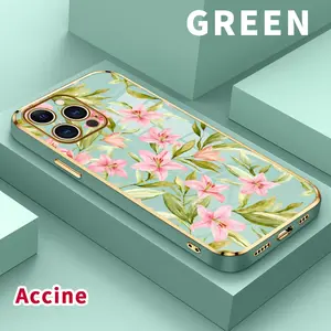 Electroplating Phone Case for iPhone 15 Pro Max 16 14 Plus 13 12 11 Lily Leaf Reverie Patterned Classic Square Design Non Slip TPU Soft Shell