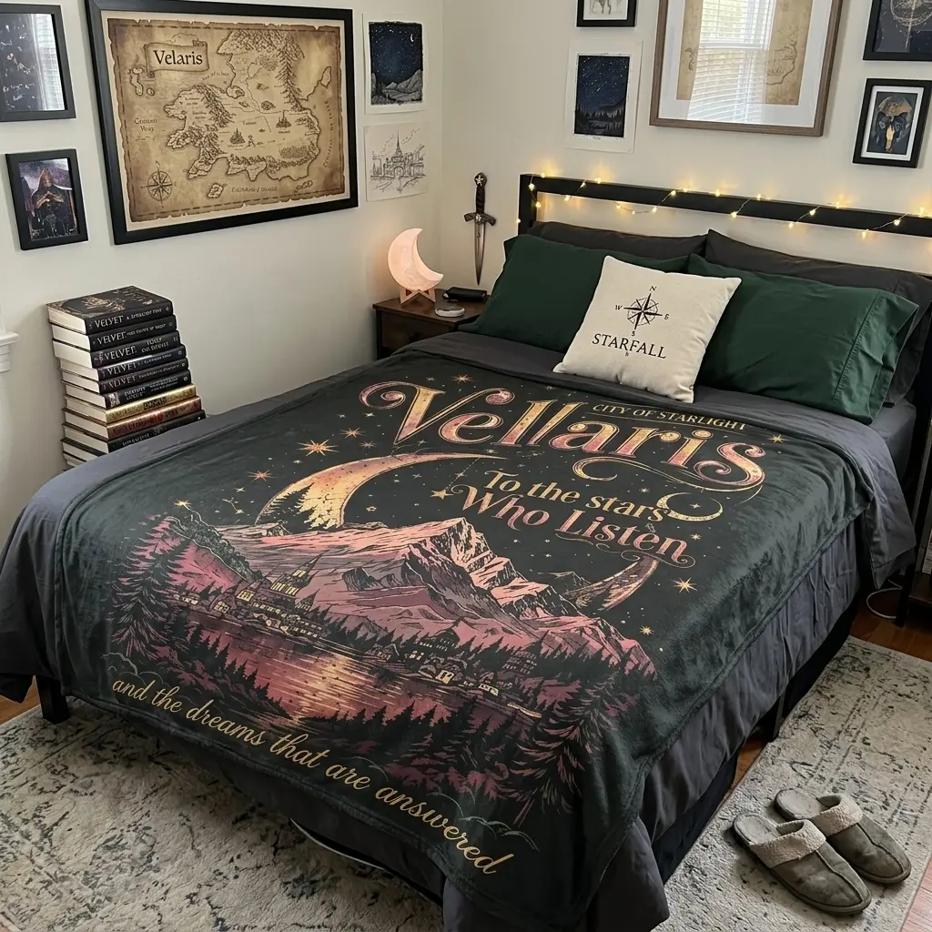 Velaris City Of Starlight Blanket - Night Court Bookish Aesthetic Throw Blanket - Birthday & Xmas Gift for Book Lovers