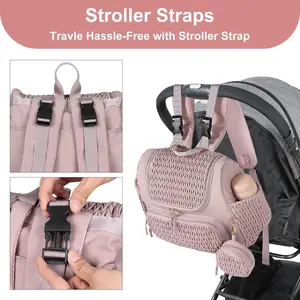 [Pink | Diaper Bag] Multi-Functional Pink Diaper Backpack with Changing Station | Insulated Pockets, Front Zipper Pocket, and Tissue Holder | Ideal for Travel and Everyday Use, Travel Mom Bag, Trendy Mom Bag, Insulated Compartments
