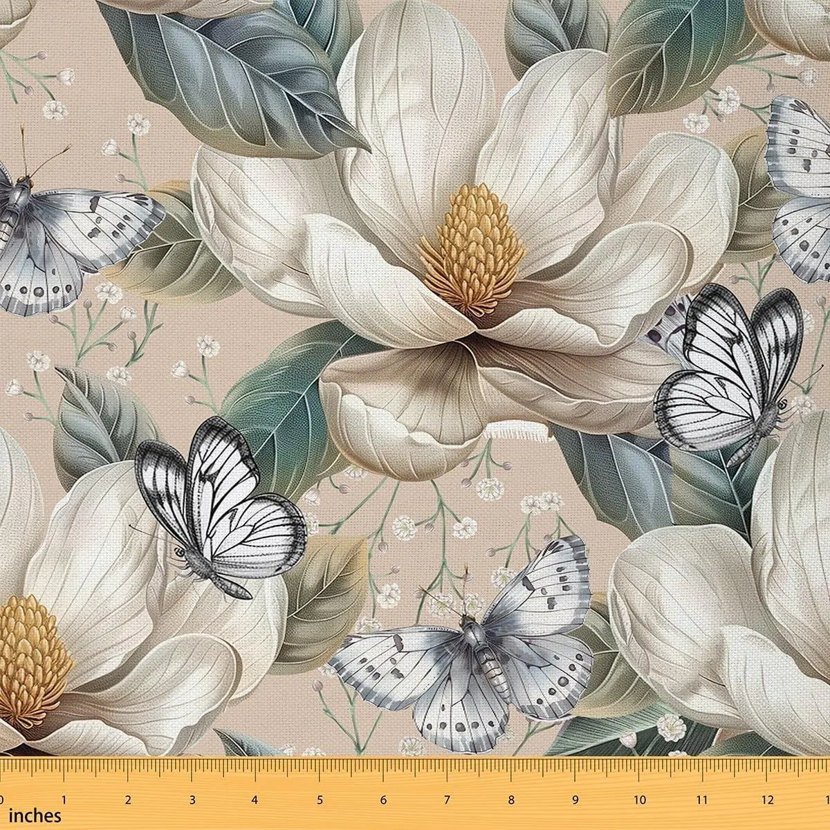 Retro Butterfly Fabric Vintage Outdoor Blooming Flowers No Stretch Fabric Handmade Supplies Wild Moth Rustic Garden Soft Flannel Polyester Fabric DIY Projects Pre-Cut