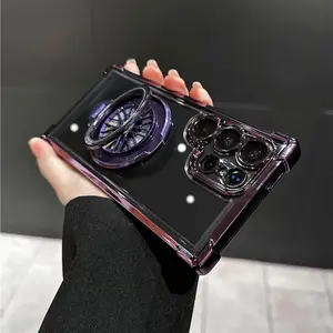 Cool Gyroscope Rotating Stand Transparent Anti-Drop Shockproof Protective Phone Case Cover for Samsung Galaxy S25 Ultra S24 Ultra S23 Ultra S22 Ultra S21 Ultra