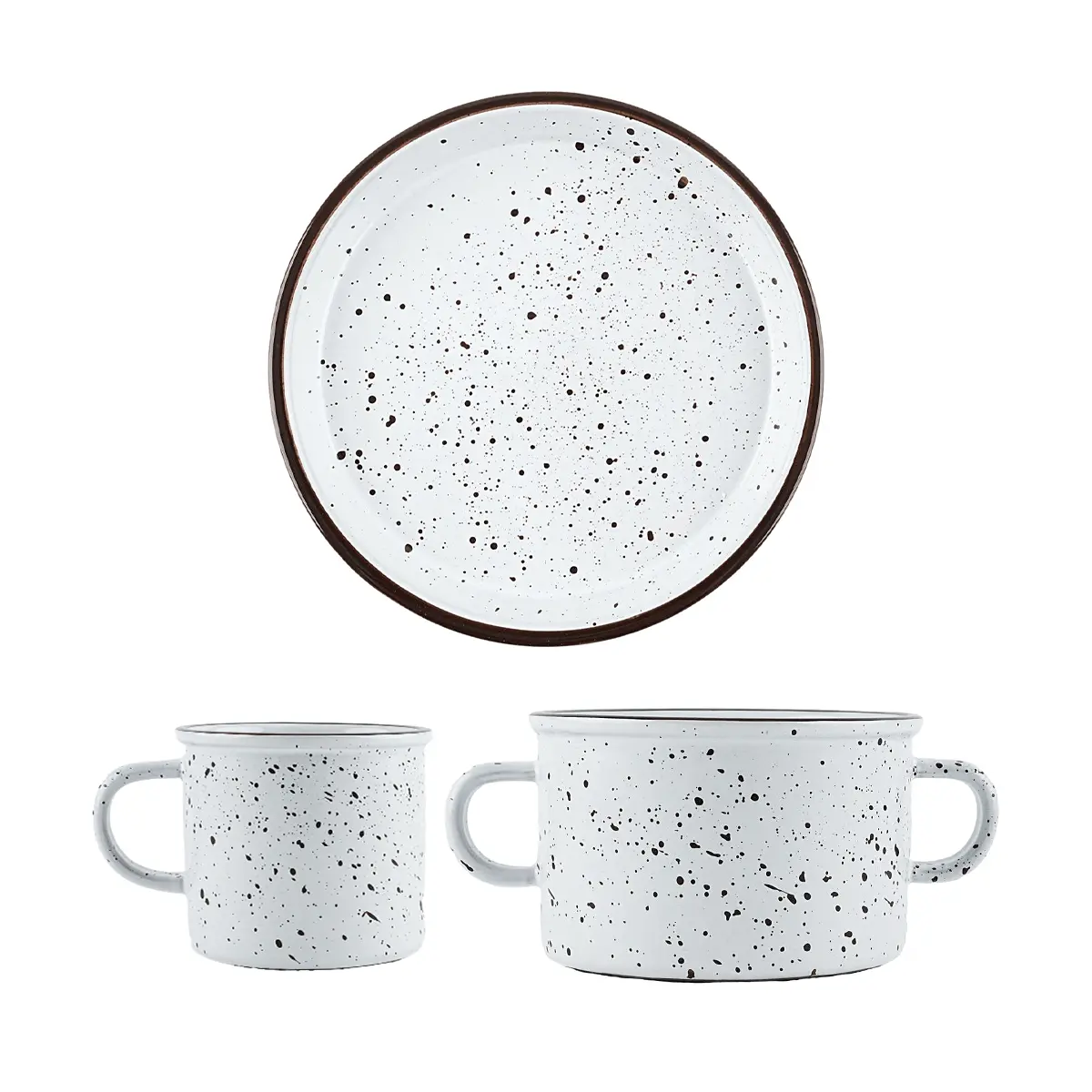 SSUEIM Korean AROUND Vintage Ceramic Mug Set - 3pc White Double Handle Cup, Retro Coffee Tea Drinkware