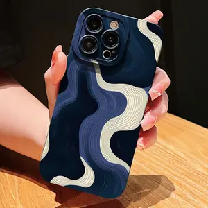 Phone Case, Ink Painting Water Wave Pattern, Compatible with iPhone 11/12/13/14/15/16 Pro Max, Stylish Protective Cover, Decorative Phone Protector, Protector