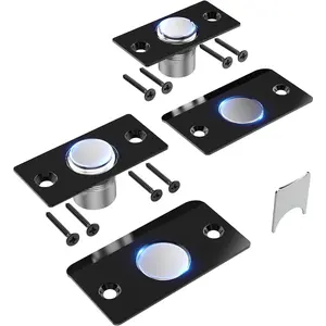 Door Ball Catch Hardware, Adjustable   Ball Catch, Stainless Steel Strike Plate with  Suction, Door Ball Catch Replacement for Top of Door(2 Pack, Black)