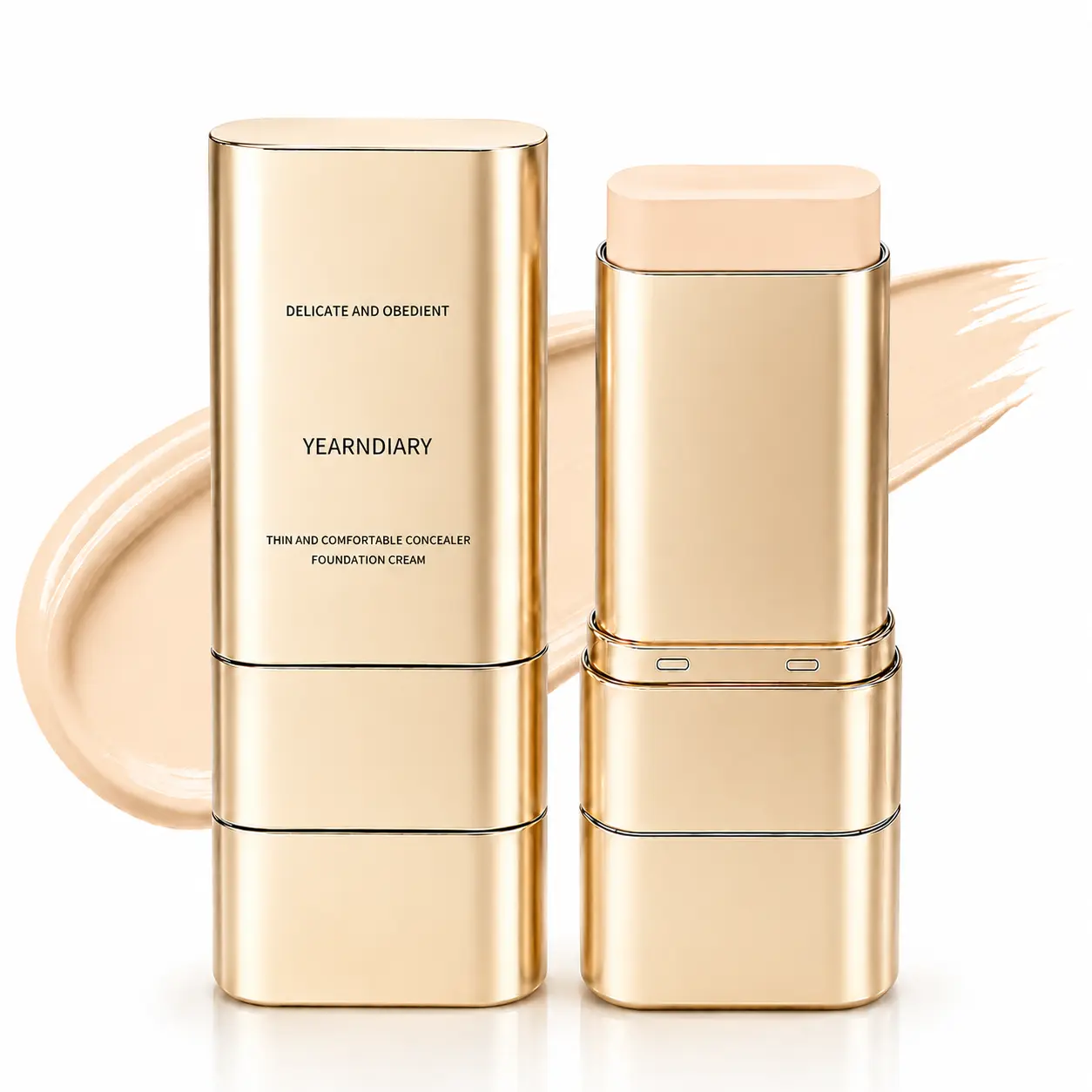Concealer Foundation Stick with Built-in Brush, Dual Ended Cream Makeup Stick, Lightweight Natural Finish Face Concealer, Portable Touch Up Foundation Stick, 2 Shades Fair & Natural
