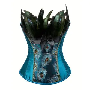 Elegant Peacock Boobs Body Women's Top - Vintage Style Lace-up Body, Details, Dark Blue Satin And Polyester, Funny Halloween Clothing, No-Stretch Fabric