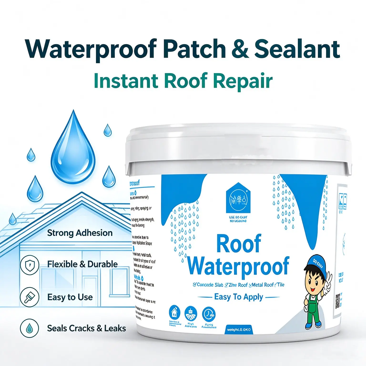 Waterproof coating; suitable for crack repair. Can be used outdoors, on roofs, and on walls; resistant to both cold and heat.