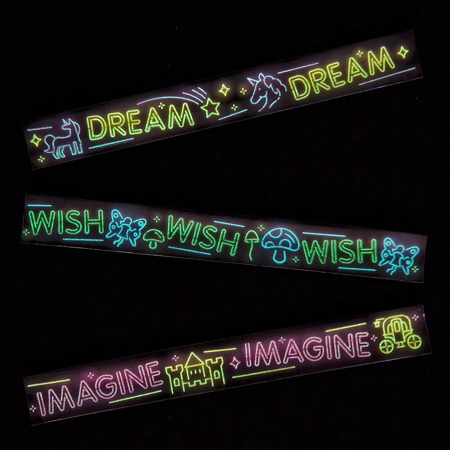 9" x 1" Glow-in-the-Dark Neon Magical Slap Bracelets - 12 Pc., Photo Booths, Fairy Tale, Unicorn