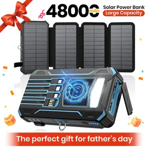 Solar Power Bank Solar Charger 48000mAh 3A Fast Charging Phone Charger External Battery Pack 3 Outputs Solar Portable Charger for Cellphone Tablet