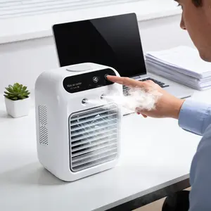 Portable USB Rechargeable Mini Desktop Air Cooler Humidifier, Adjustable Cooling Fan, Silent Operation, 3-Speed Adjustment, Lithium Battery Powered for Home & Office