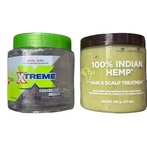 KUZA 100% Indian Hemp Hair & Scalp Treatment 218g/7.7oz and X-Treme Pro-Expert styling Gel with Aloe Vera 8.81oz/250g.