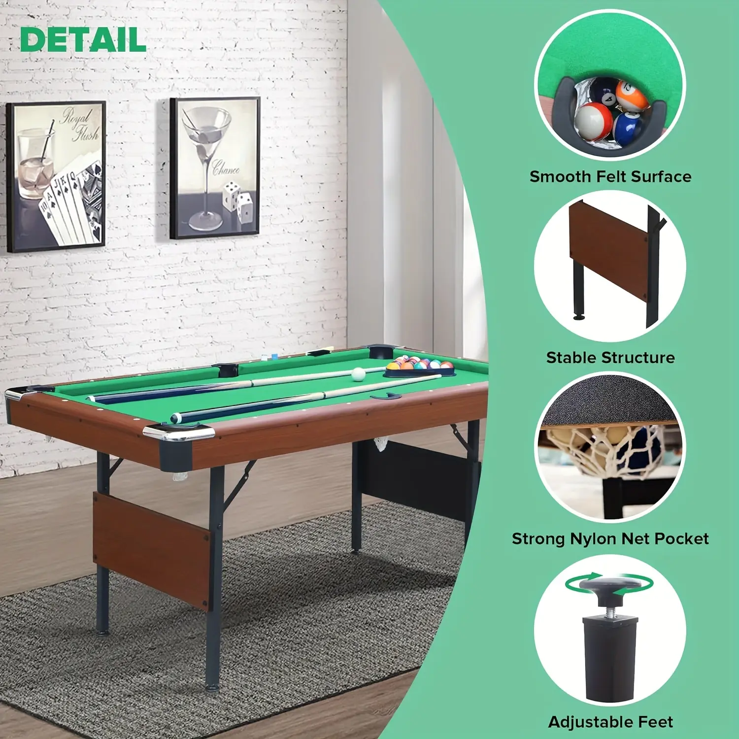 1-Set Multi-Game Table - Professional Pool Table, Spacious Indoor Game Table, Versatile Family Sports Table - Complete with 1-7/8 inch Billiards, Soft-Bristled Brush, Sturdy Tripod, and 2 High-Quality Cue Sticks