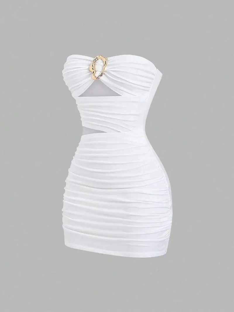 slim fit dress slacks Ladivine 7483W Off White satin fitted evening dress – Mia Bella Couture main image 1