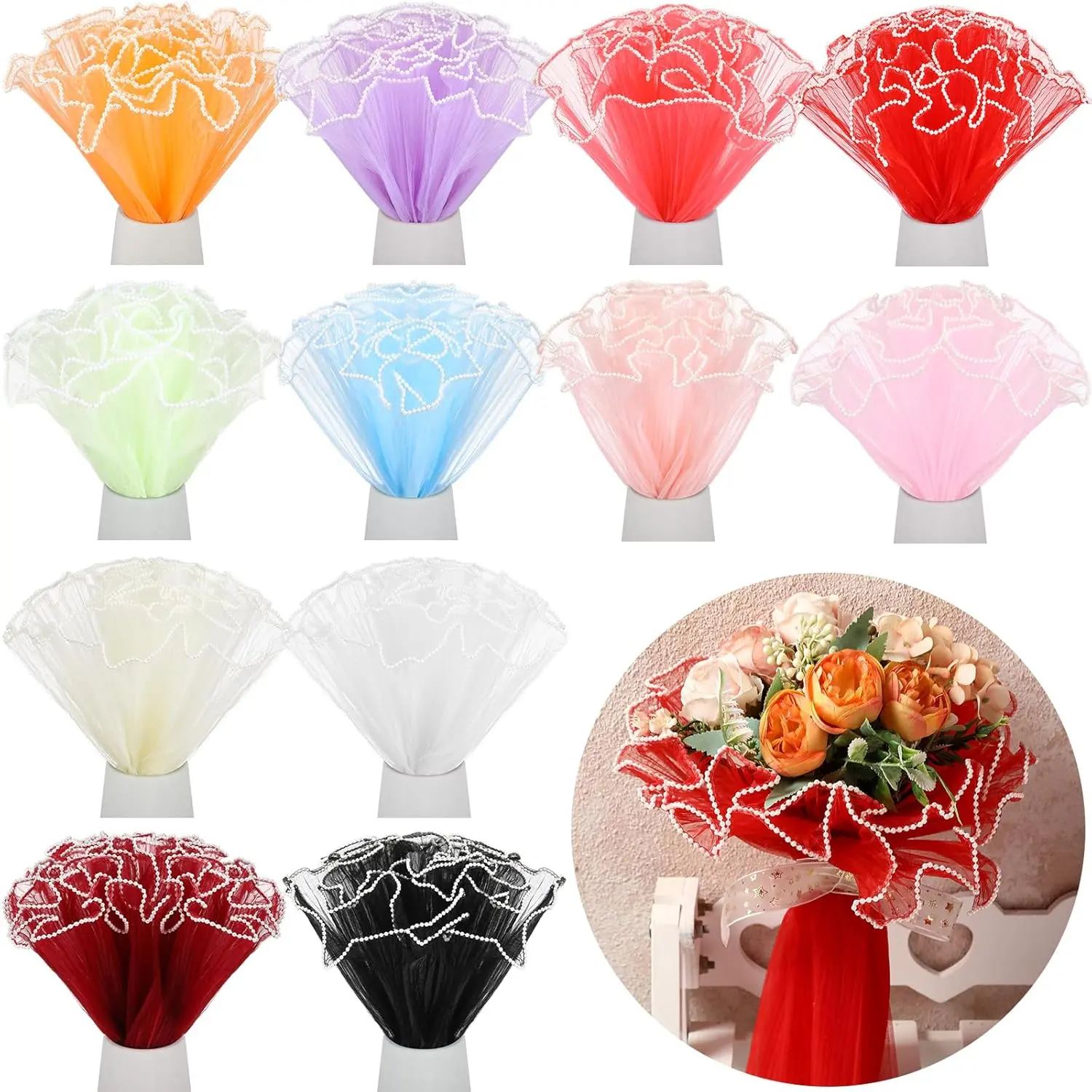 12 count Flower Wrapping Mesh Paper, 11 Inch x 4 Yard Wavy  Edge Wrinkled Flower Bouquet Packaging Mesh Florist Supplies for Teacher Christmas Mother's Day Gifts (Assorted Colors)