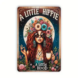 Vintage Hippie And Hood Inspired Metal Tin Sign For Home Bar Or Cafe Decor