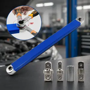Universal Pentagon Head 180-Degree Adjustable Swing Arm Wrench Set with 1/2-, 1/4-, 3/8-Inch Adapters, Chain Drive Design for Home DIY & Auto Repair Limited Space Bolt Unscrewing, Durable Mechanical Service Hand Tool, Offset Wrench Combination Wrenches