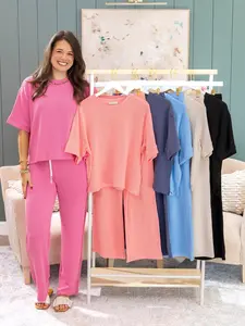 Zenana Raised Rib Short Sleeve Tee & Pants Set | S-3X