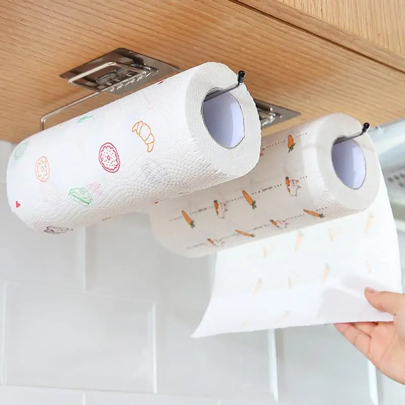 Kitchen Roll Holder, 1 Count Multifunctional Adhesive Household Paper Roll Holder, Tissue Towel Bar, Kitchen Paper Towel Roll Rack, Kitchen Accessorie