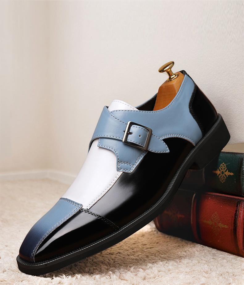 Men's Multi-Color Monk Strap Dress Shoes, Black Blue White Formal Leather Shoes13809 Men's Multi-Color Monk Strap Dress Shoes, Black Blue White Formal Leather Shoes13809