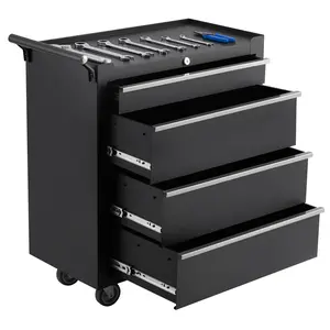 4-drawer rolling tool storage cabinet, multifunctional rolling toolbox with wheels, locking mechanism, parking brake, multifunctional handcart for garage, home, and repair shop,tool box