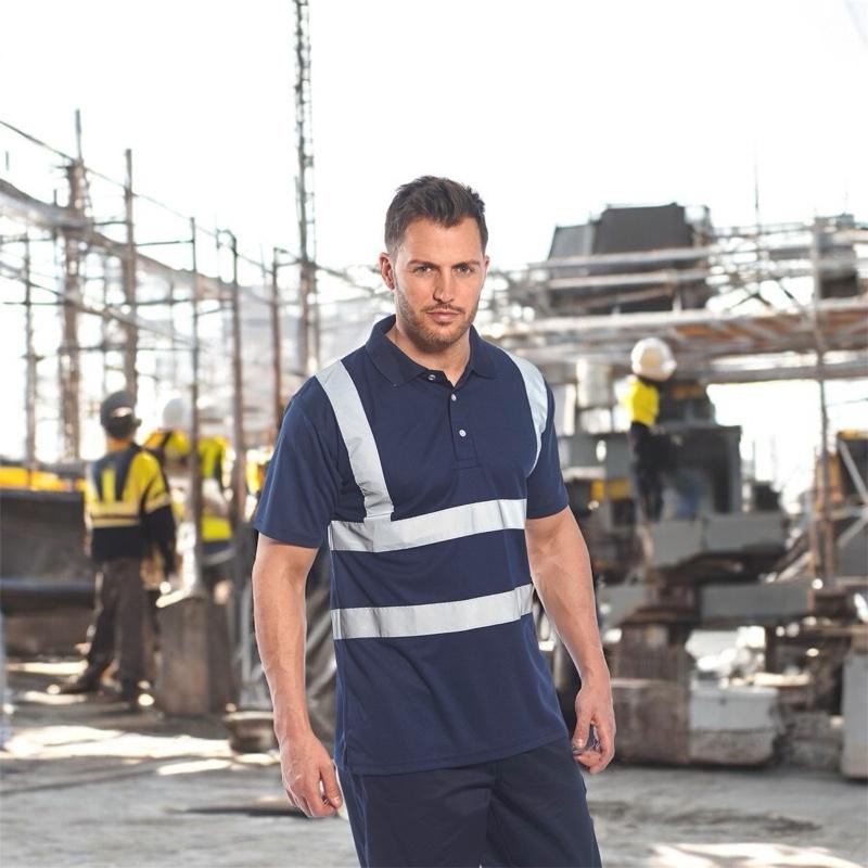 Enhanced Polo Shirt With Reflective Stripes Safety Polo Work Shirt Hi-Vis Tape Comfort Fit Moisture Wicking 100% Polyester