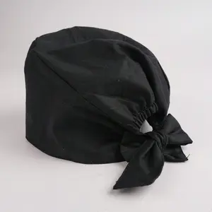 Black Cotton Surgical Cap with Tie Back Strap, Solid Color, Premium Soft Cotton Fabric, Spring Gifts