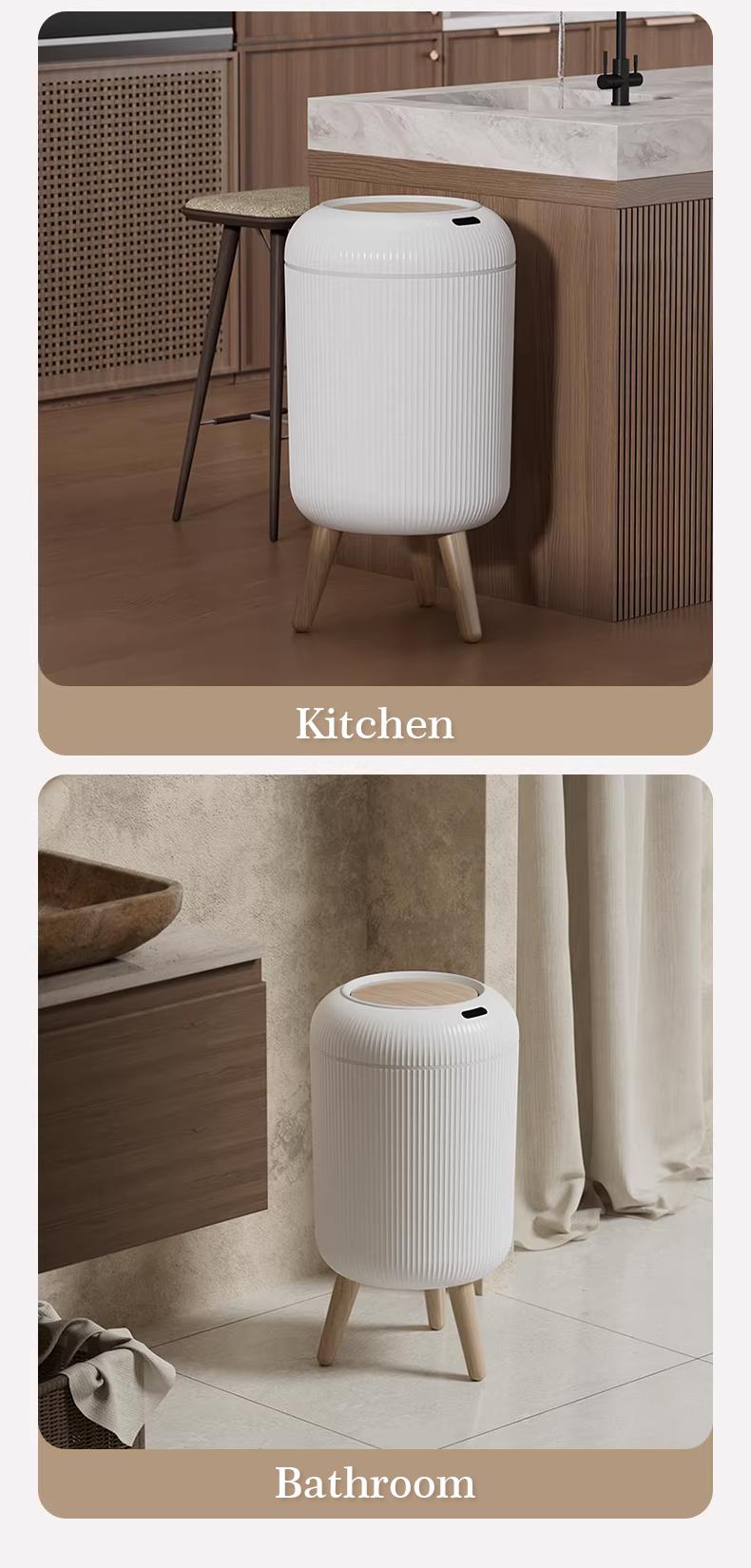 Pukomc Smart Induction Waterproof Trash Bin - Flip-Top Design for Bathroom, Kitchen, Bedroom, and Office - Cute Nordic Style Springtok White Motion Sensor Automatic Filter
