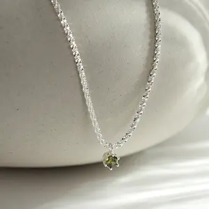 Dainty Peridot Pendant Necklace with S925 Sparkle Silver Necklace