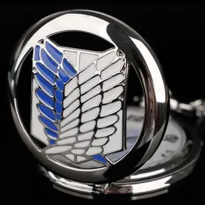 Titan Anime Pocket Watch - AOT Wings of Freedom Survey Corps Design Time Piece Wings of Liberty Symbol Logo  Manga Cartoon Chain Link Metal Scout Regiment Cosplay Steampunk Retro Vintage Classic
