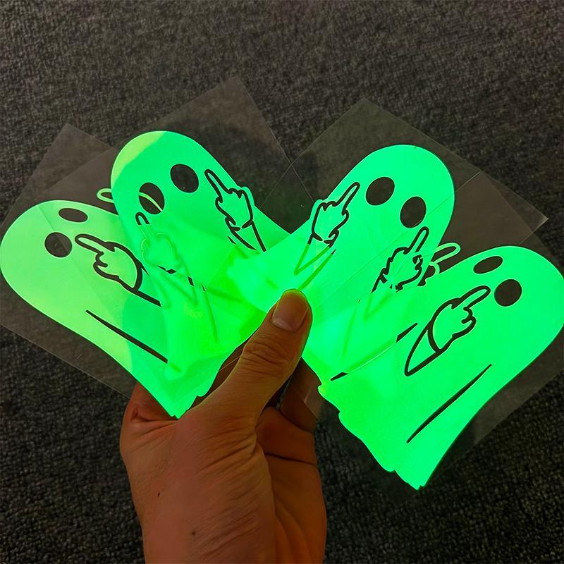 Halloween Glow-in-the-Dark Ghost Decal - PVC Sticker Middle Finger Design Reflective Car & Motorcycle Decor for Windows & Paint 2/4 pcs