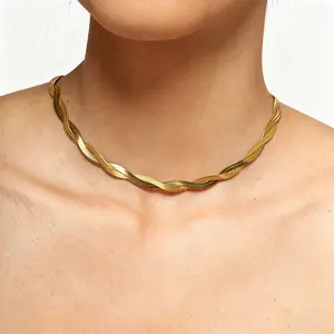 Double-Layer Intersecting Snake Chain Necklace Collarbone Necklace Gold Silver Three Tone Twisted Herringbone Chain Choker Dainty Layered Stackable Necklaces for Women Trendy Jewelry Gift
