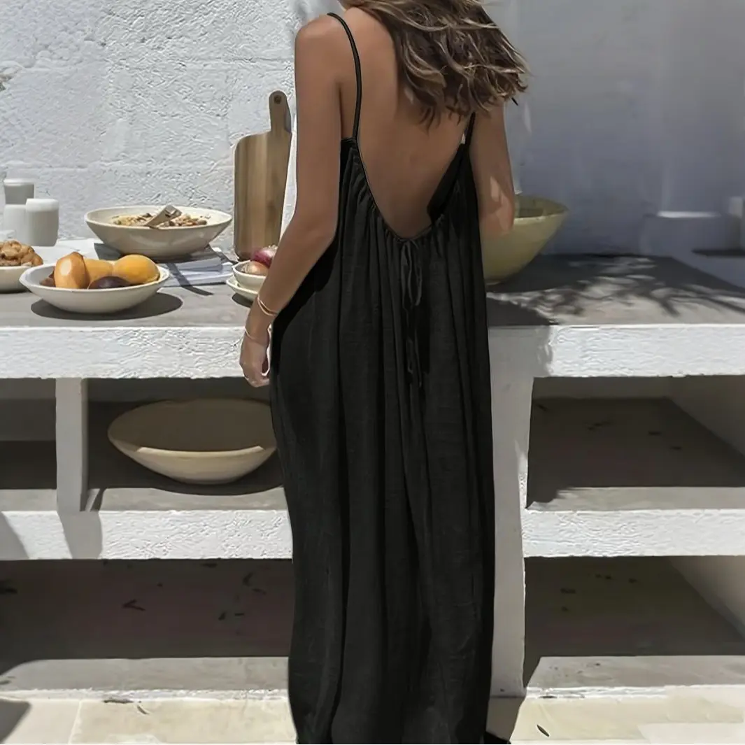 black strappy detail backless cami dress Iris Backless Maxi Dress