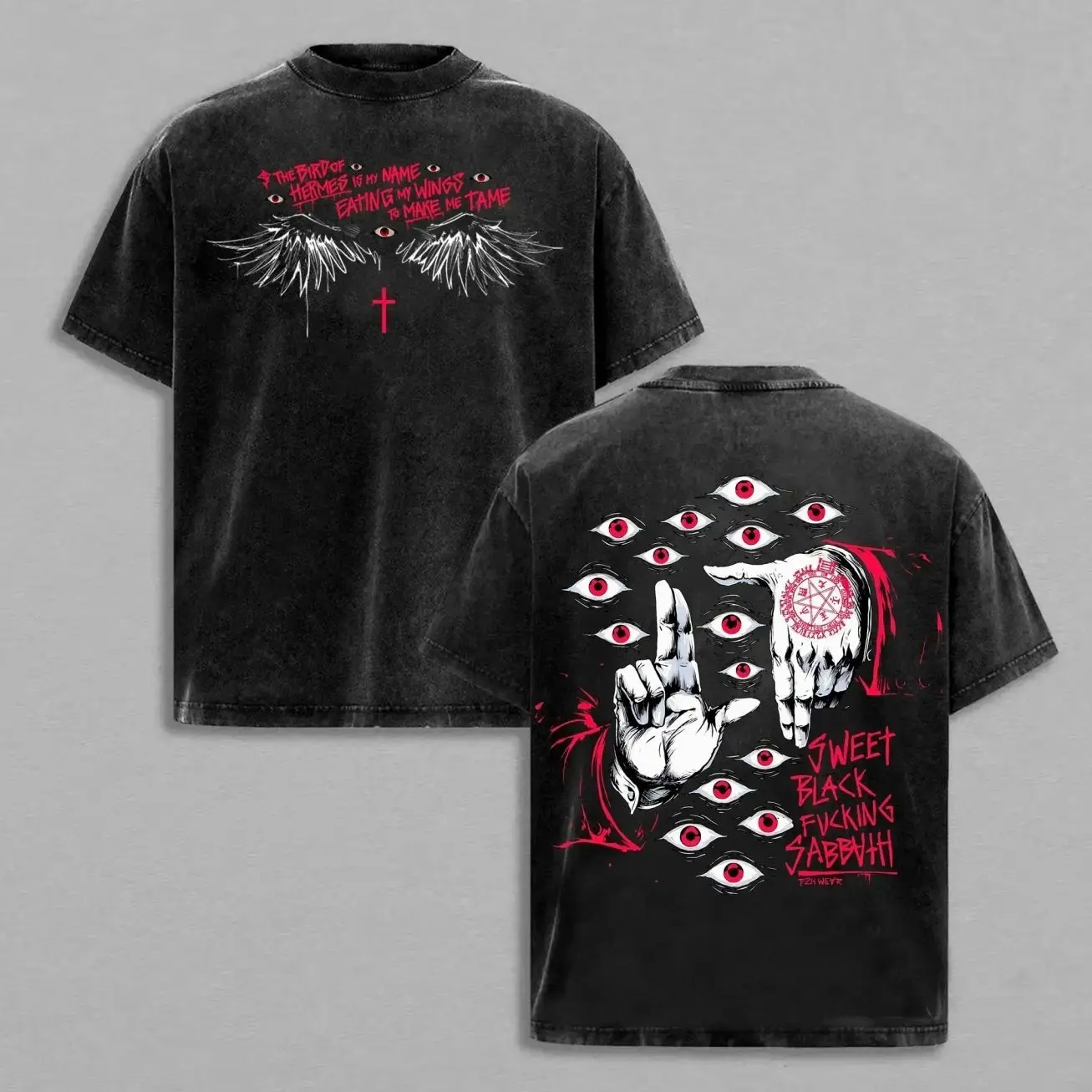 Limited Edition Alucard Hellsing Hand Signs Anime Double Printed Oversize Lightweight Acid Washed Tee, Gift For anime lover VKV